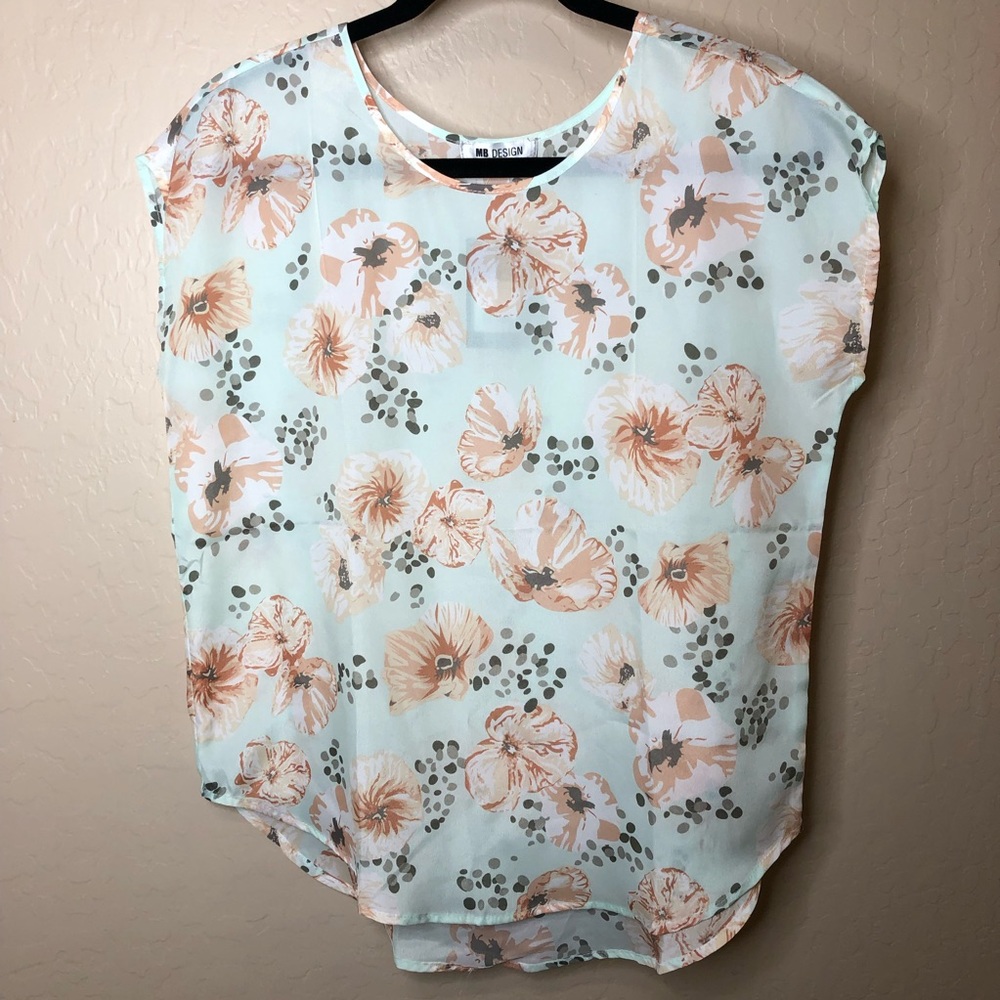 MB Design Mint Key West Poppy Print Blouse